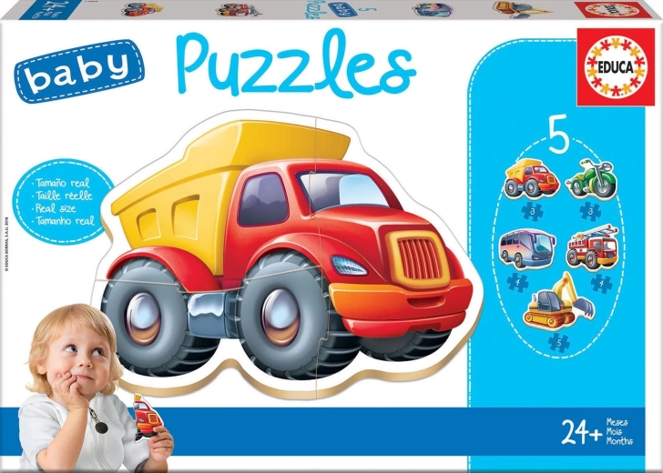 Baby Puzzle Vehicles 5-in-1 by EDUCA (3–5 pieces)