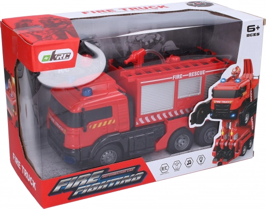 RC ugunsdzēsēju autorobots 26 cm ar ūdens lielgabalu un transformāciju
