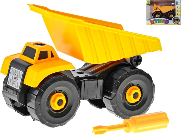 Skrūvējama konstrukcijas rotaļlieta – 15 cm pašizgāzējs (montāžas auto bērniem)