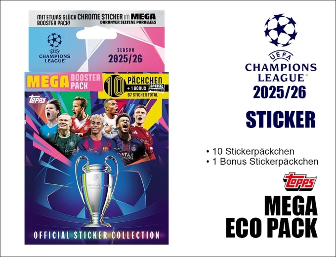 Topps mega eko paka ar uzlīmēm UEFA Champions League 2025/2026