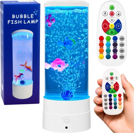 Dekoratīva nakts LED lampiņa akvārija formā ar zivtiņām RGB (16 krāsas), balta, USB