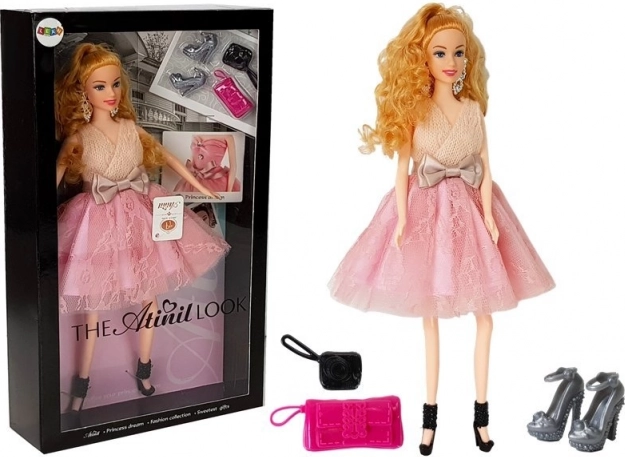 Leļļa modele blondīne 28 cm ar rokassomiņu un laiviņkurpēm