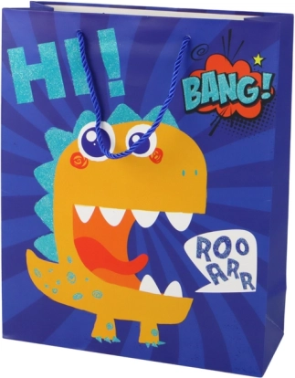 Paper gift bag dinosaur, blue 41.5 × 30 × 12 cm