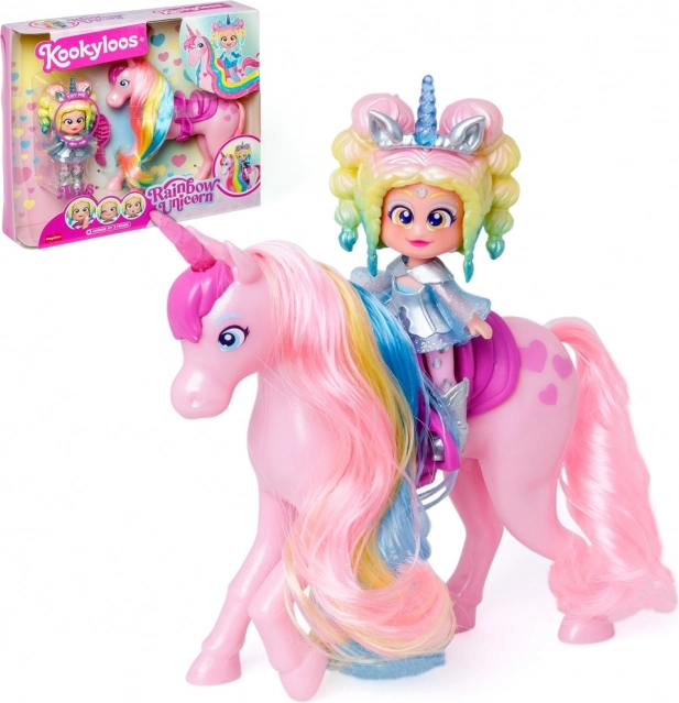 Leļe KookyLoos Rainbow Unicorn ar varavīksnes vienradzi