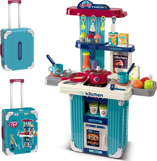 2-in-1 suitcase and kids' kitchen with accessories – blue