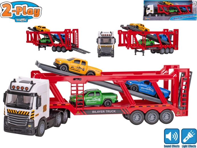 2-Play Traffic automašīnu pārvadātājs ar inerces piedziņu, gaismu un skaņu + 3 mašīnītes 38 cm