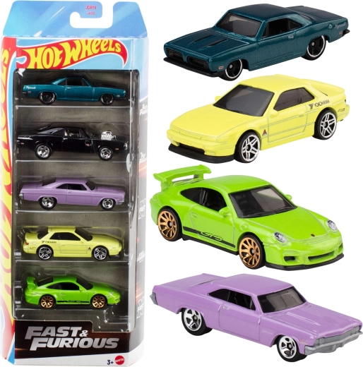 Hot Wheels Ātrs un bez žēlastības – 5 metāla auto modeļu komplekts
