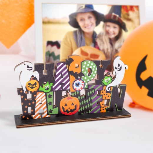 Helovīna koka dekorācija uz plaukta Happy Halloween