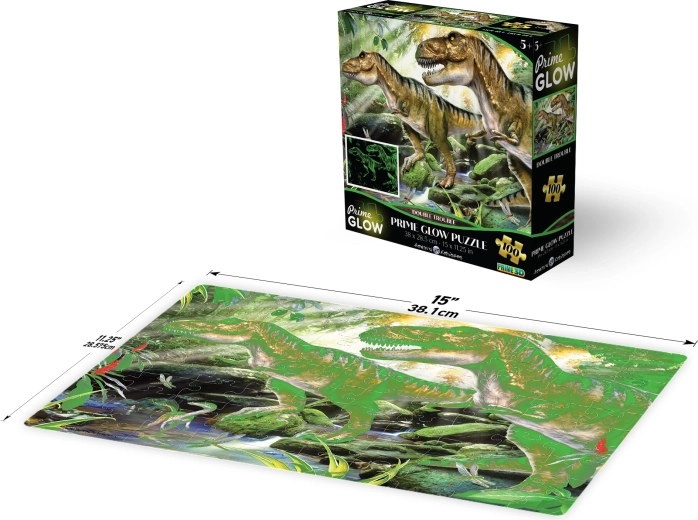 Glowing 3D Puzzle – Double Dinosaur Disaster, 100 Pieces