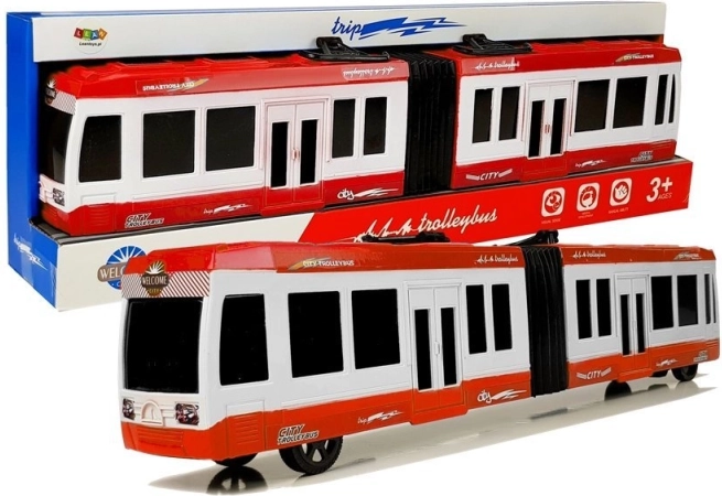 Šarnīrveida autobuss ar inerces piedziņu, sarkans