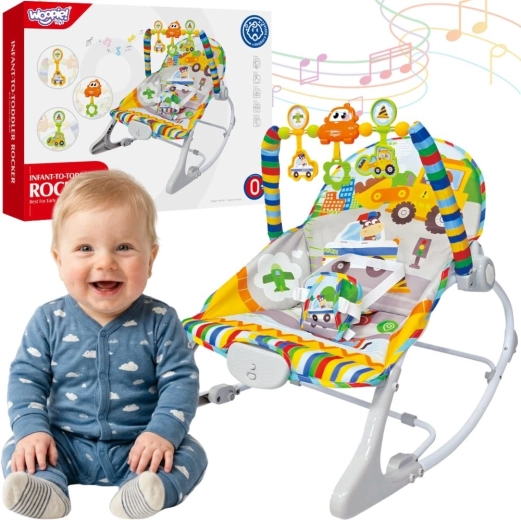 Woopie baby interaktīvs bērnu šūpuļkrēsliņš ar vibrācijām un rotaļstieni, daudzkrāsains