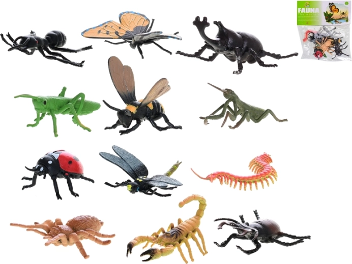 Kukaiņu figūriņu komplekts 4–6 cm, 12 gab. maisiņā
