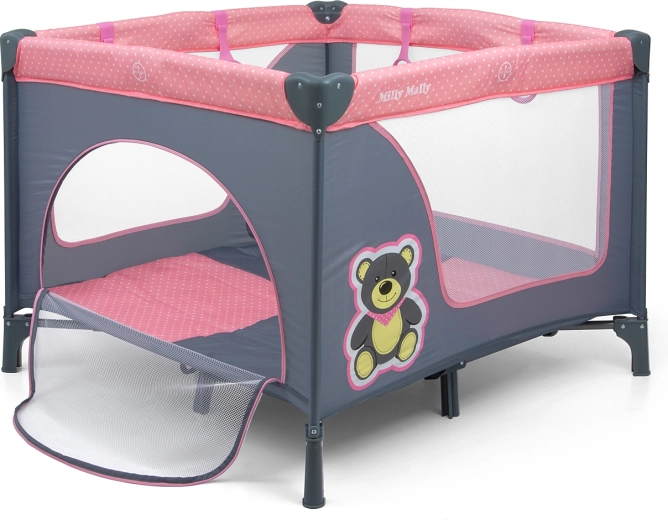 Ceļojumu gultiņa un sētiņa Milly Mally Fun Pink Bear