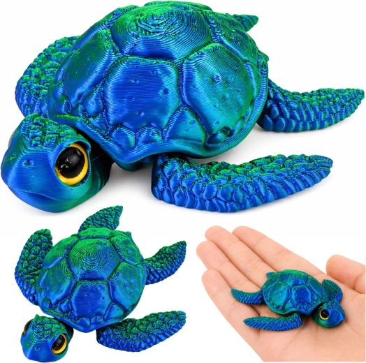 3D jūras bruņurupuča figūriņa ar kustīgām pleznām un galvu, zili zaļa 8 cm