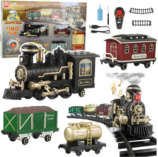 Electric model train with smoke, lights and sounds, RC, 206 cm, 24 pieces