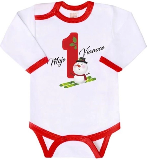 Baby bodysuit with print My First Christmas NEW BABY, long sleeve, size 74 (6–9 months)
