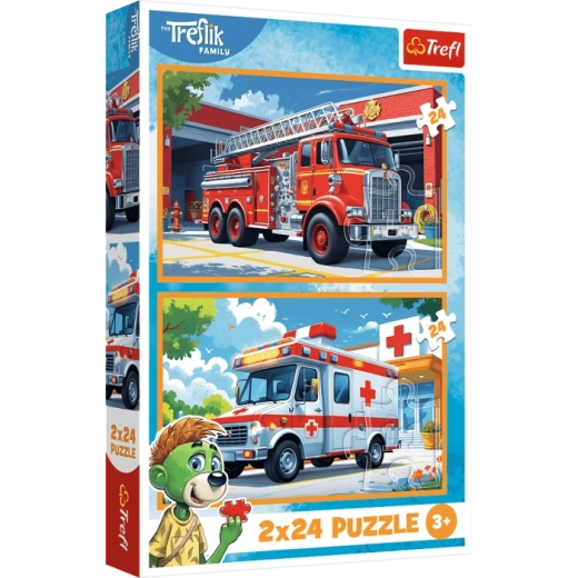Set of 2×24-piece puzzles – fire engine and ambulance