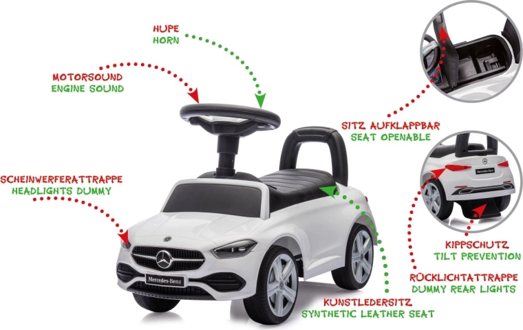 Bērnu Mercedes-Benz C-Class 2 vienā braucamais baltā krāsā