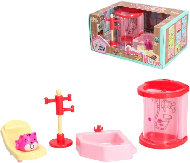 Bathroom play set with furniture for a dollhouse