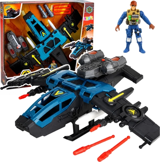 Military attack aircraft with soldier figure, missiles, lights and sounds - 1 piece