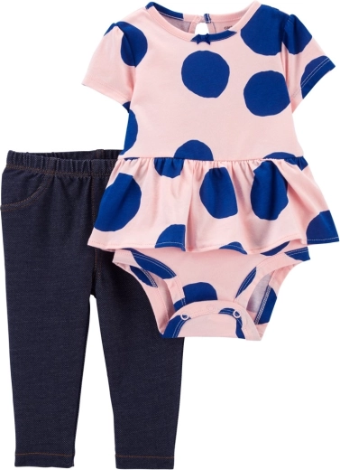 Carter's 2 daļu komplekts mazulim – bodijs ar īsām piedurknēm un legingi PinkBlue Dots, izmērs 56