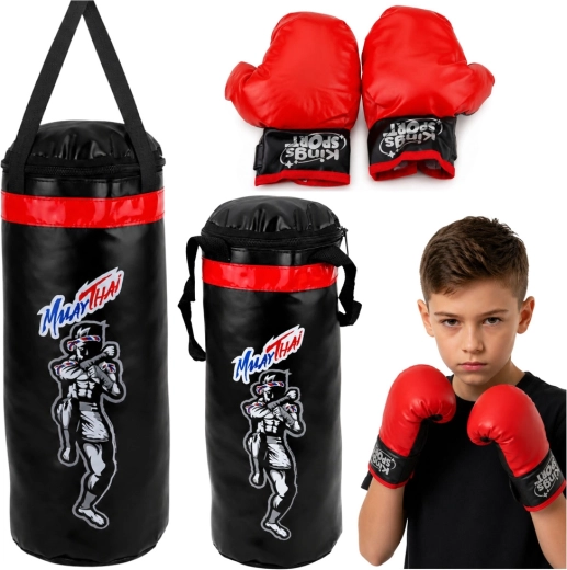 Bērnu boksa komplekts Muay Thai L – boksa maiss 65 × 22 cm + cimdi