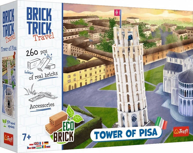 Ķieģeļu būvējamais komplekts BRICK TRICK Travel – Pizas slīpais tornis (260 detaļas)