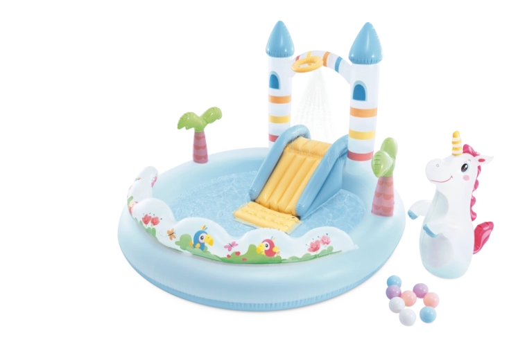 Inflatable Play Center Unicorn Castle with Slide and Water Sprayer