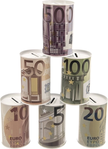 Skārda krājkase Euro 8 × 8 × 13 cm (assort 6 varianti)