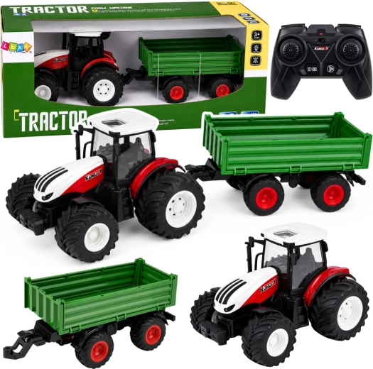 Tālvadības traktors ar izgāžamu piekabi 1:24 ar gaismām un skaņām