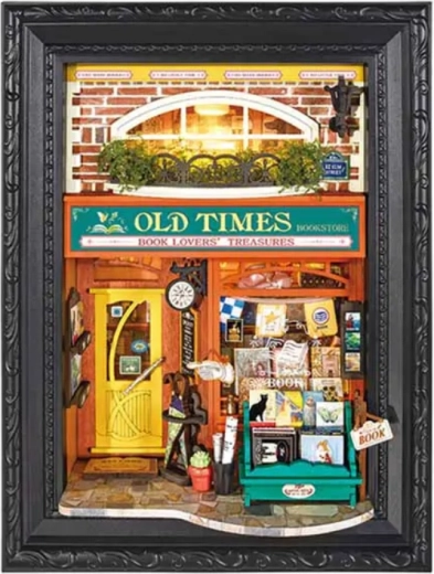 Robotime 3D Wooden Book Nook Puzzle in Frame – Old Times Bookstore