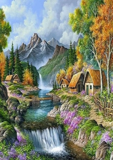 Norimpex dimanta gleznošana kalnu mājiņas 30 × 40 cm