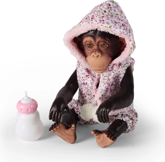 Pērtiķīte Kimi apģērbā – reālistisks pērtiķēns 32 cm