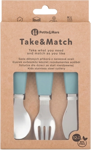 Petite&Mars nerūsējošā tērauda bērnu piederumu komplekts Take&Match Frosted sky 12m+