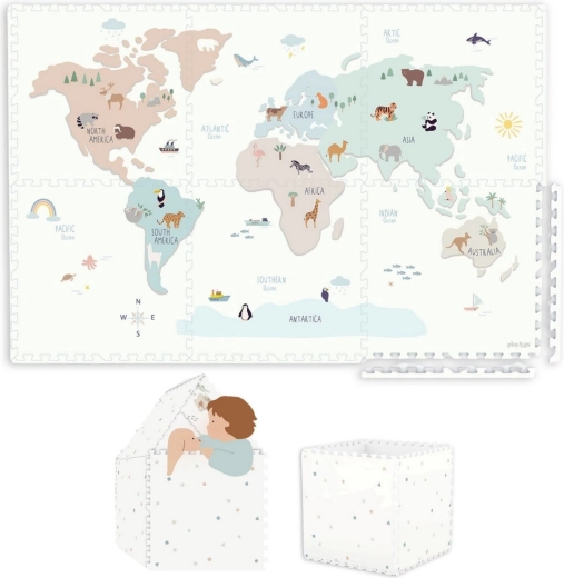 Play&Go EEVAA EVA putu 2-in-1 rotaļu paklājs ar uzglabāšanas kasti World map