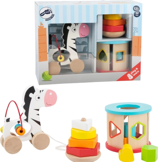 Small Foot 3-in-1 Wooden Toy Set with Zebra, Shape Sorter and Pyramid