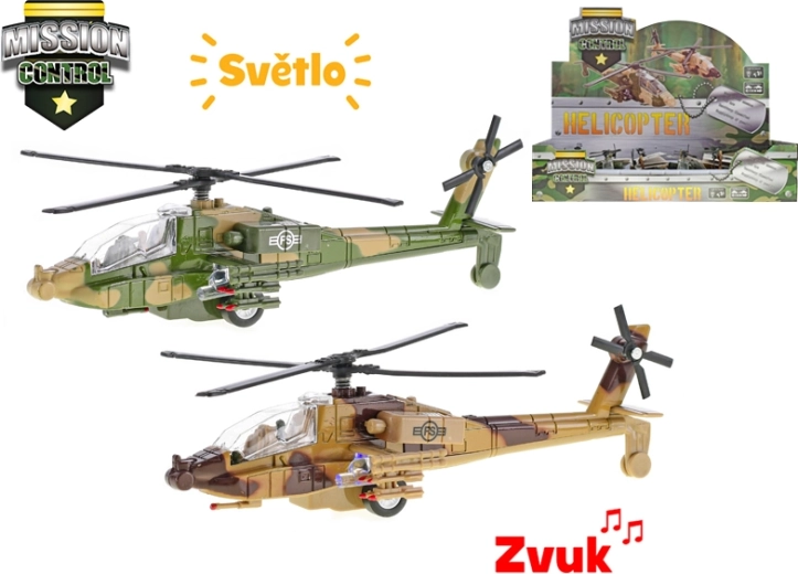 Military Metal Helicopter Mission Control 20 cm with Light and Sound