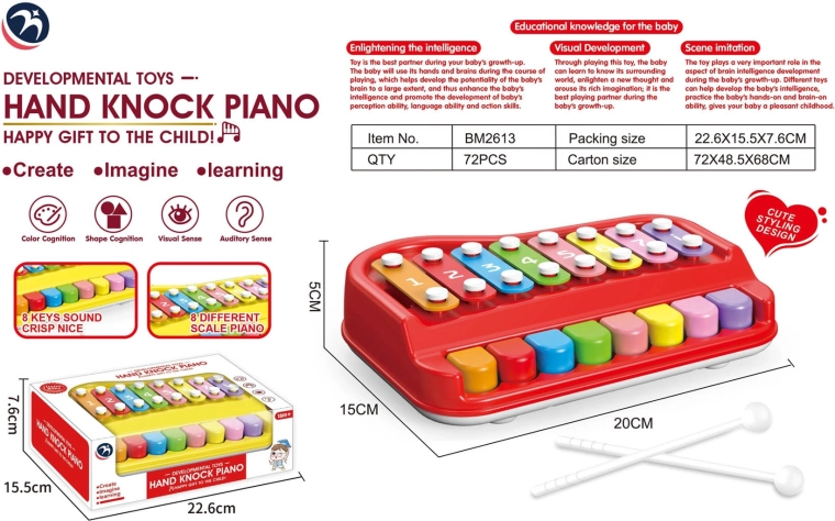 Red 2-in-1 xylophone with piano