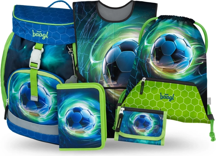 Baagl school set Airy Football Ball – backpack, pencil case, shoe bag, apron and neck wallet