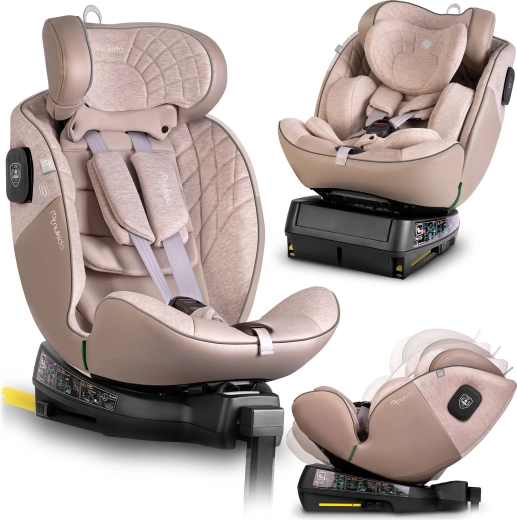 Bērnu autokrēsliņš Nukido Aero Line bēšā krāsā i-Size 40–150 cm ar ISOFIX un grozāmu pamatni