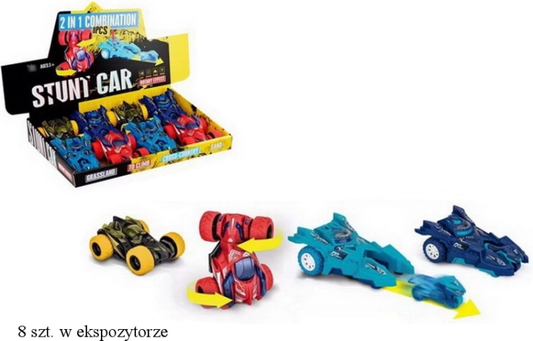 Stunt car with spinning axle or launcher