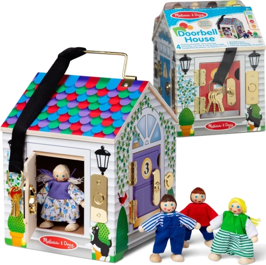 Koka mājiņa ar durvju zvaniņiem MELISSA & DOUG Doorbell House