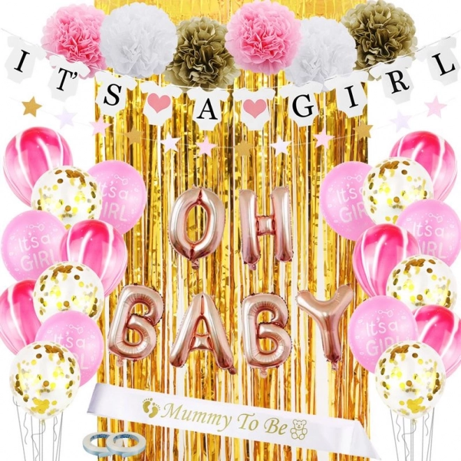 Balonu un rekvizītu komplekts baby shower ballītei – IT'S A GIRL