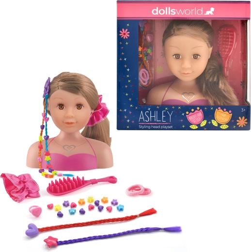 Dolls World ķemmēšanas galva Ashley brunete 21 cm