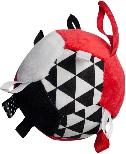 Soft high-contrast ball with tags and rattle for babies