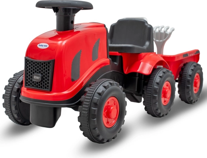Baby Mix Benny toddler ride-on tractor with trailer and tools – red