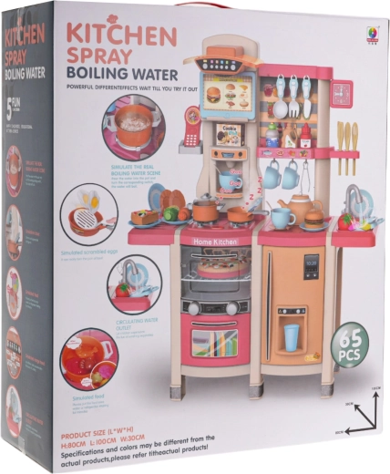 Interactive Children's Kitchen Playset with Light and Sound Functions 65 Pieces Pink
