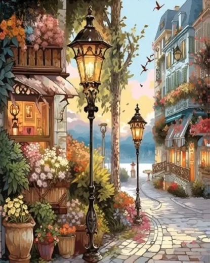 NORIMPEX Paint by Numbers Flower Shop Under the Lamps 40 × 50 cm