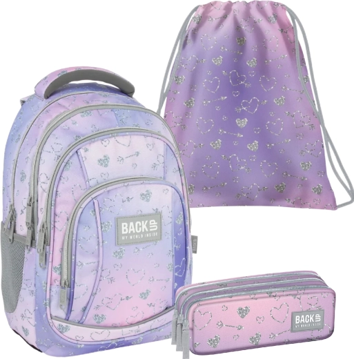 Skolas komplekts BackUP Twinkle 3v1 (mugursoma, penālis-etvija, soma maiņas apaviem)