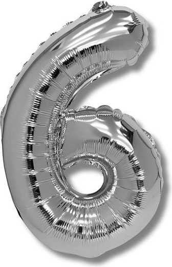 Folijas balons cipars 6 sudraba krāsā 40 cm